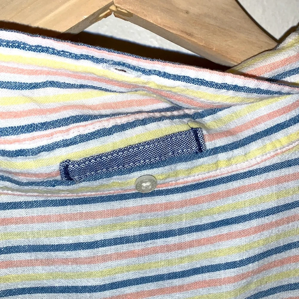 Levi’s Striped Button Up Shirt Short Sleeve Cream Blue Red Slim Fit XXL